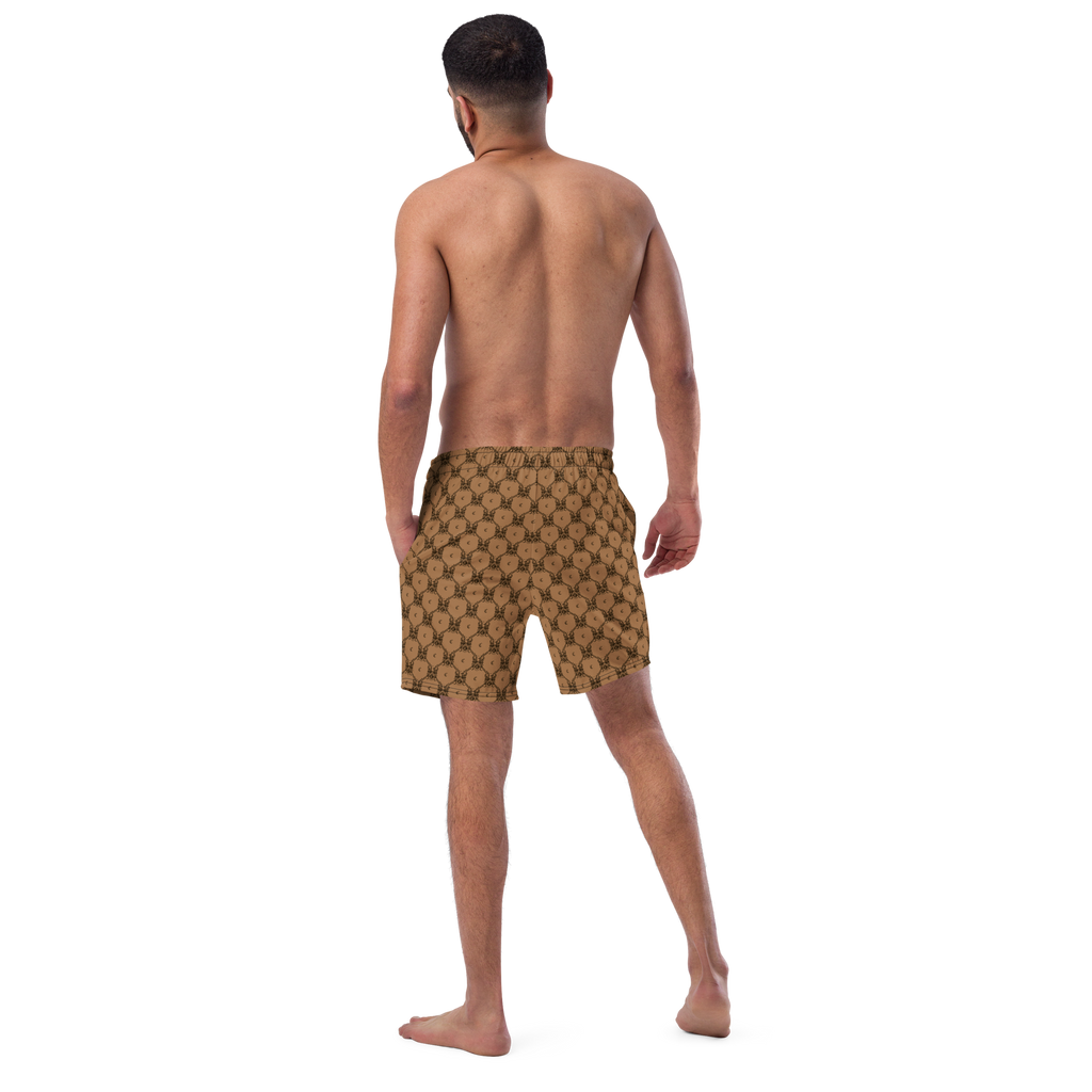 Tomb Raider 30th Anniversary Lara Croft Family Crest Swim Trunks - Brown/Black