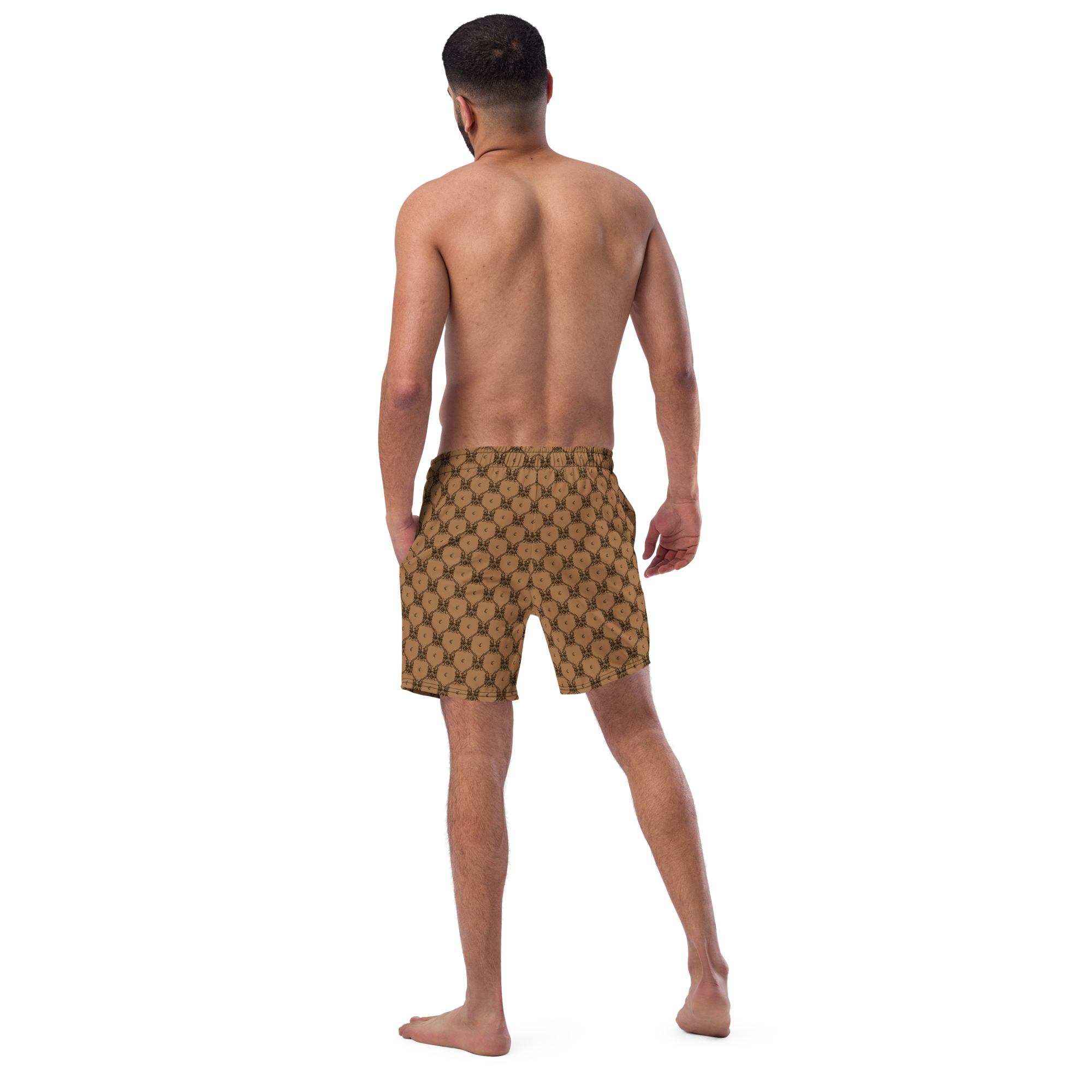 Tomb Raider 30th Anniversary Lara Croft Family Crest Swim Trunks - Brown/Black