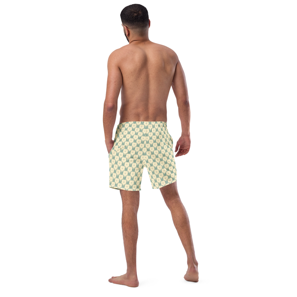 Tomb Raider 30th Anniversary Lara Croft Family Crest Swim Trunks - Blue/cream