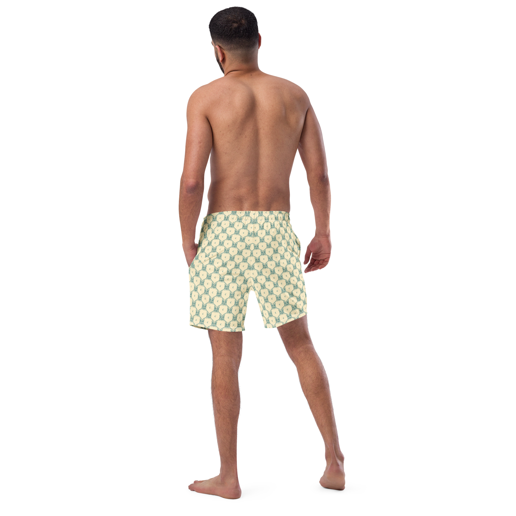 Tomb Raider 30th Anniversary Lara Croft Family Crest Swim Trunks - Blue/cream