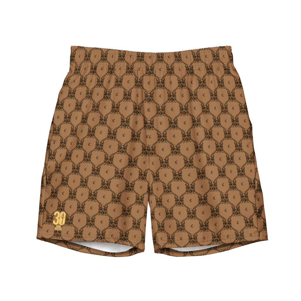 Tomb Raider 30th Anniversary Lara Croft Family Crest Swim Trunks - Brown/Black