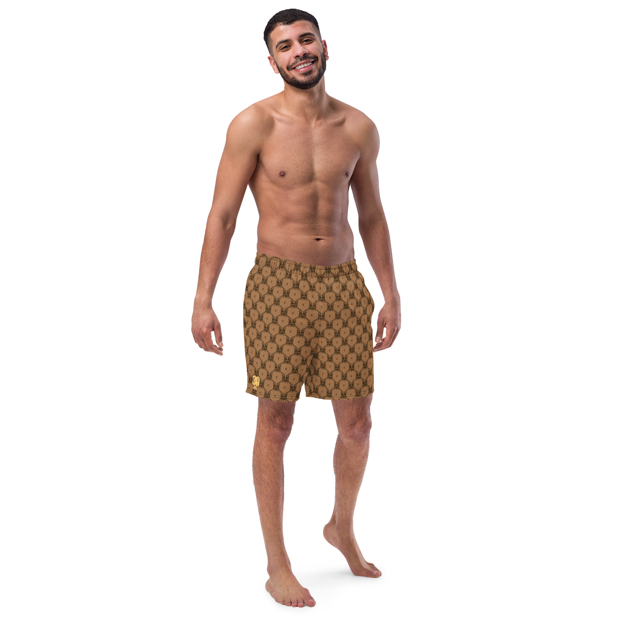 Tomb Raider 30th Anniversary Lara Croft Family Crest Swim Trunks - Brown/Black