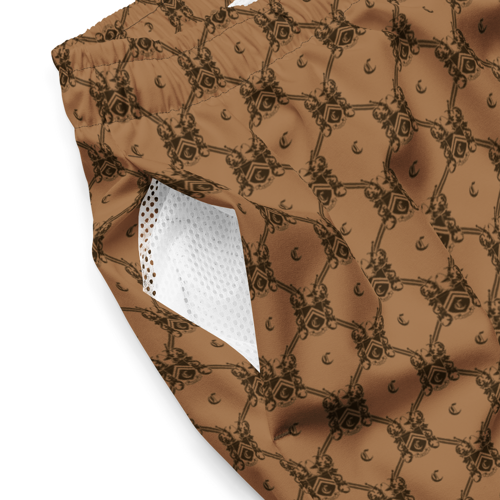 Tomb Raider 30th Anniversary Lara Croft Family Crest Swim Trunks - Brown/Black