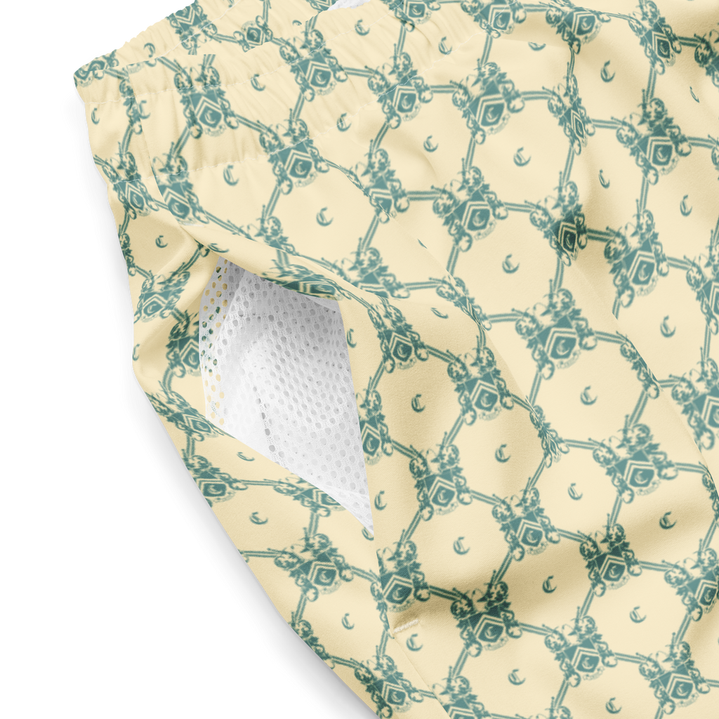 Tomb Raider 30th Anniversary Lara Croft Family Crest Swim Trunks - Blue/cream