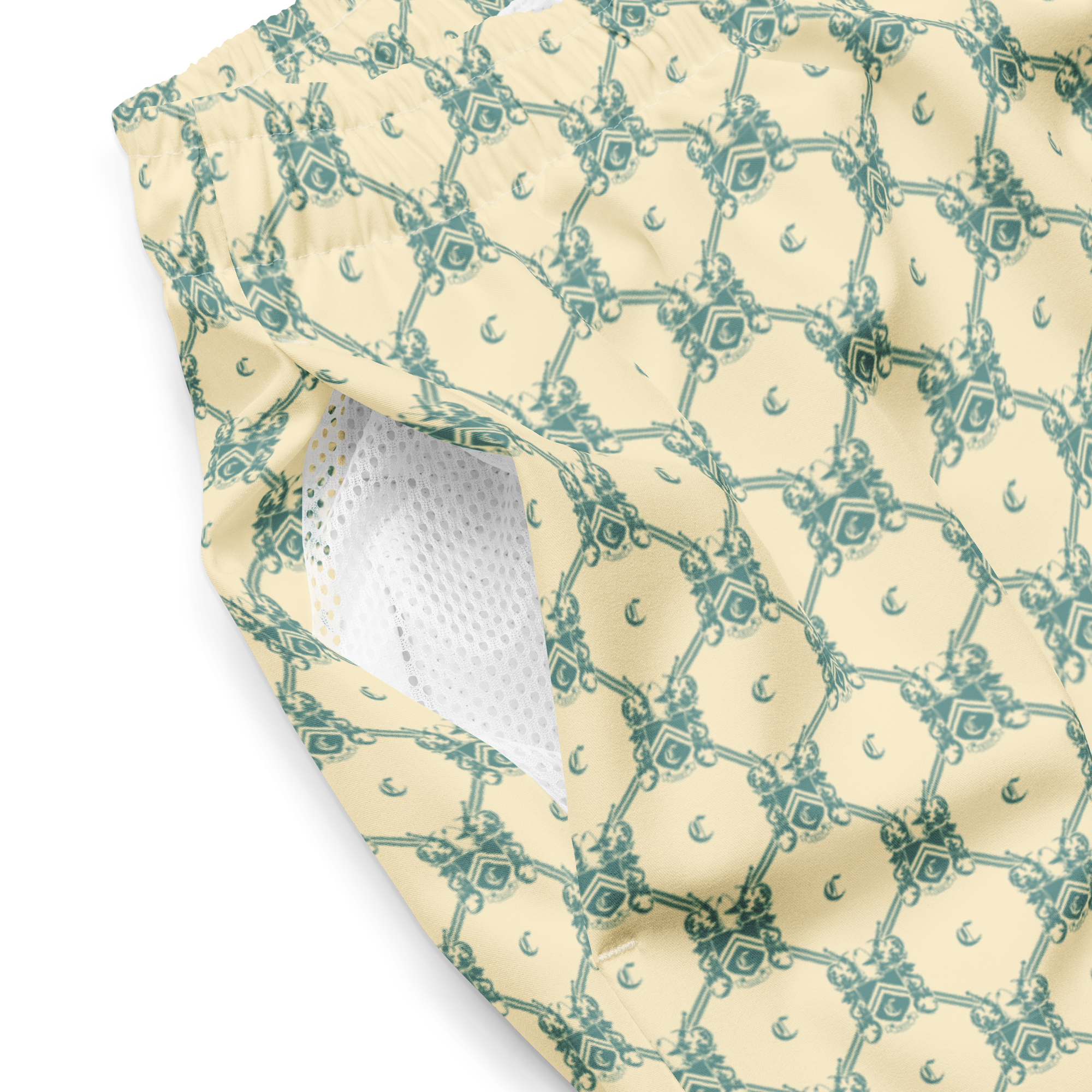 Tomb Raider 30th Anniversary Lara Croft Family Crest Swim Trunks - Blue/cream