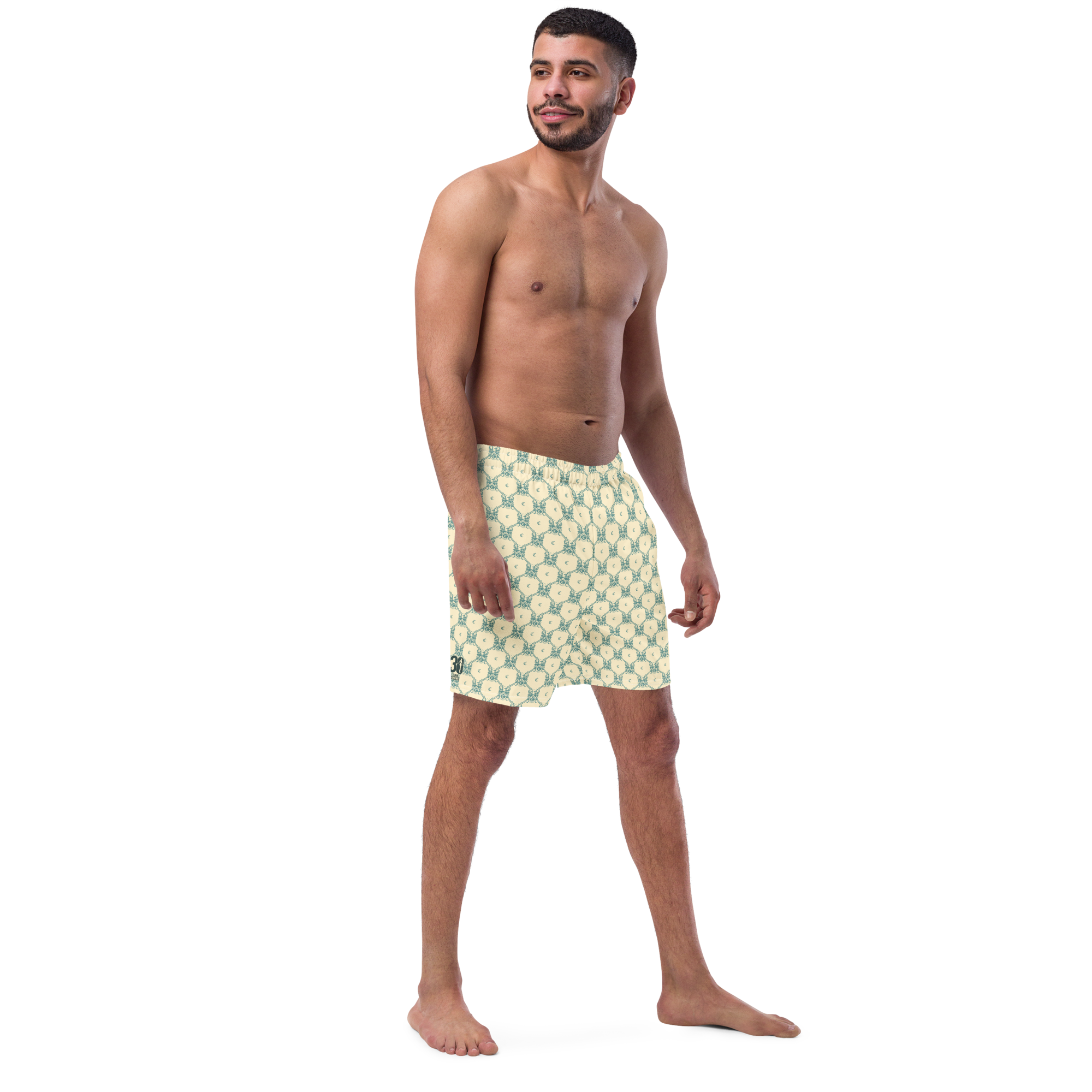Tomb Raider 30th Anniversary Lara Croft Family Crest Swim Trunks - Blue/cream