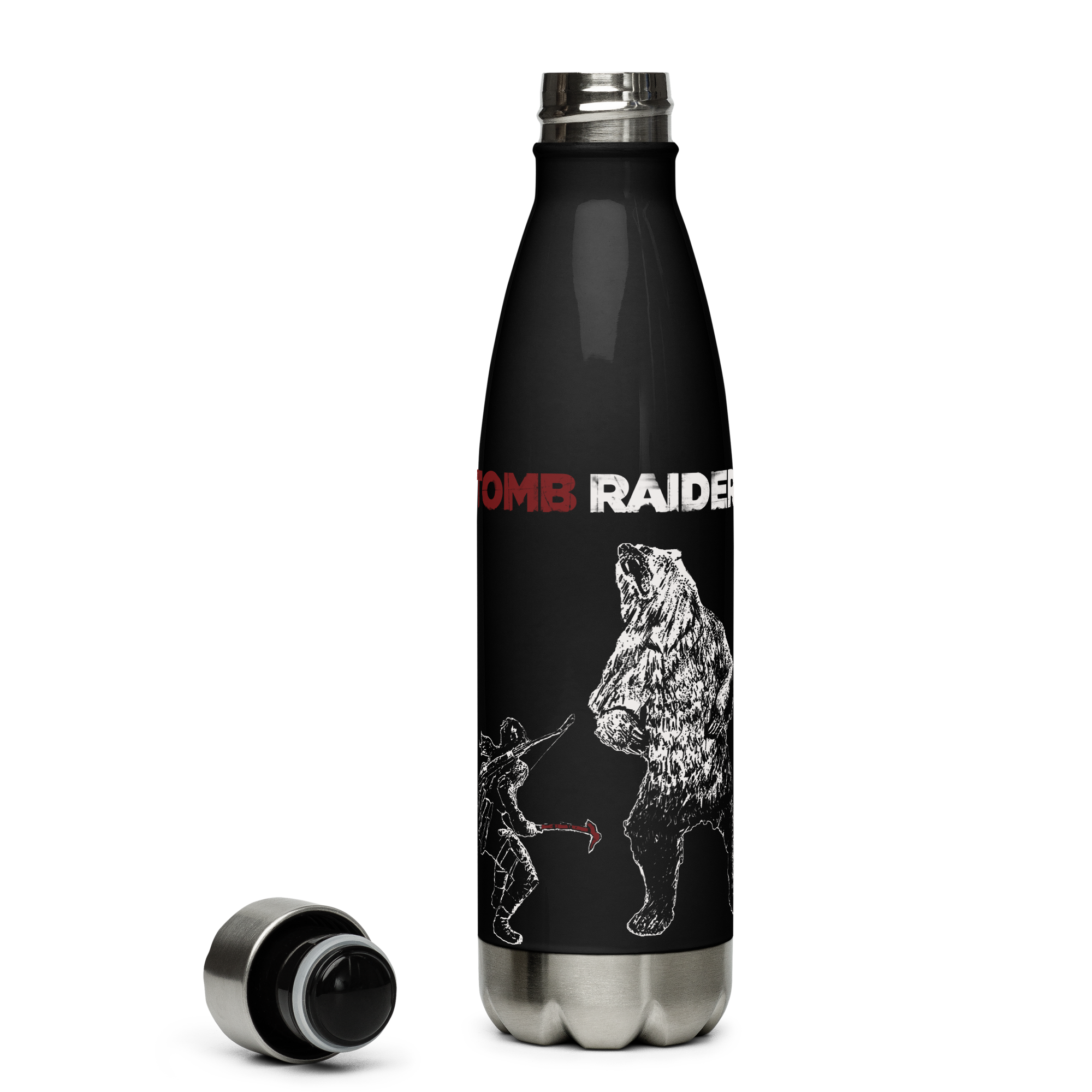 Tomb Raider Lara vs Bear Stainless steel water bottle