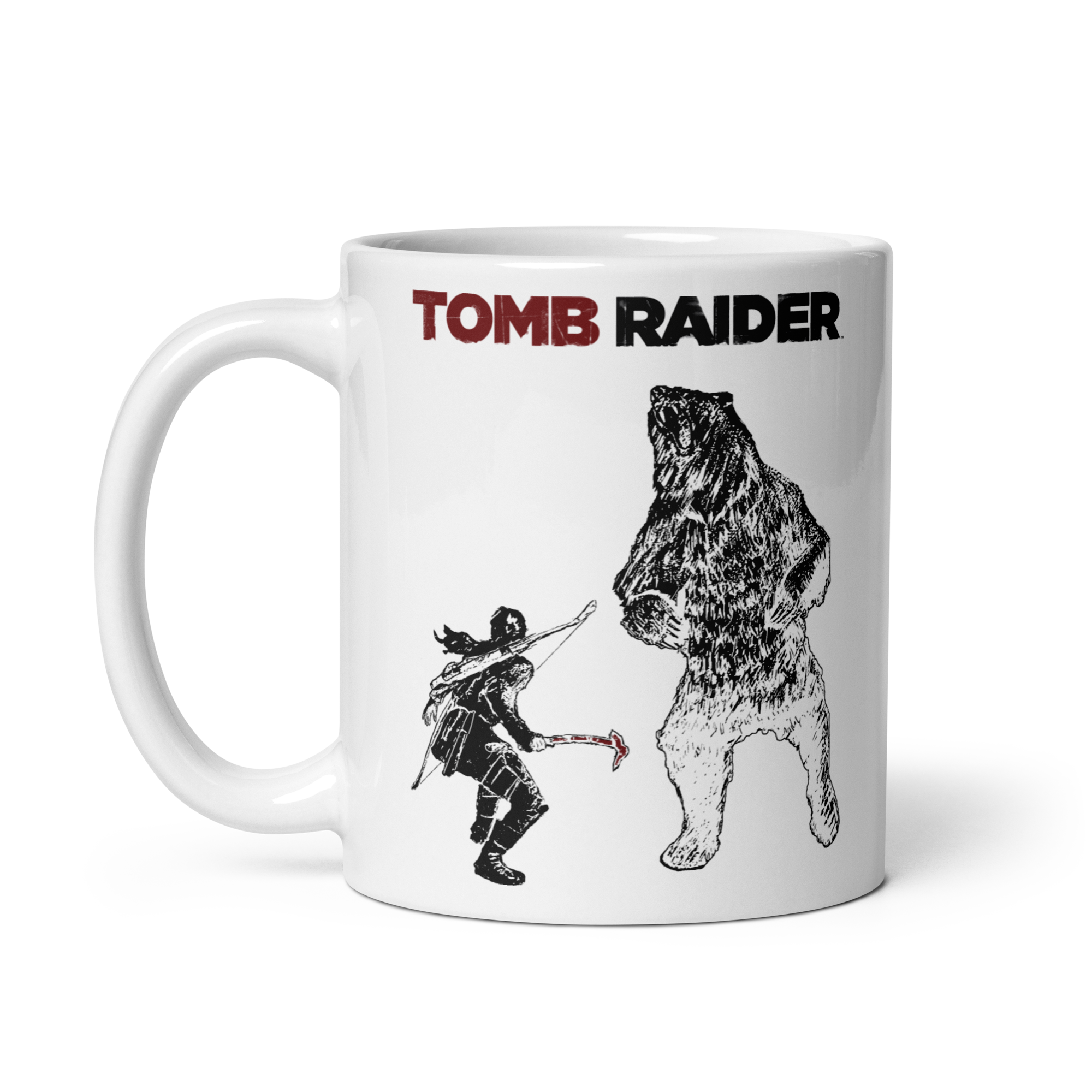 Tomb Raider Lara vs Bear Coffee Mug - White