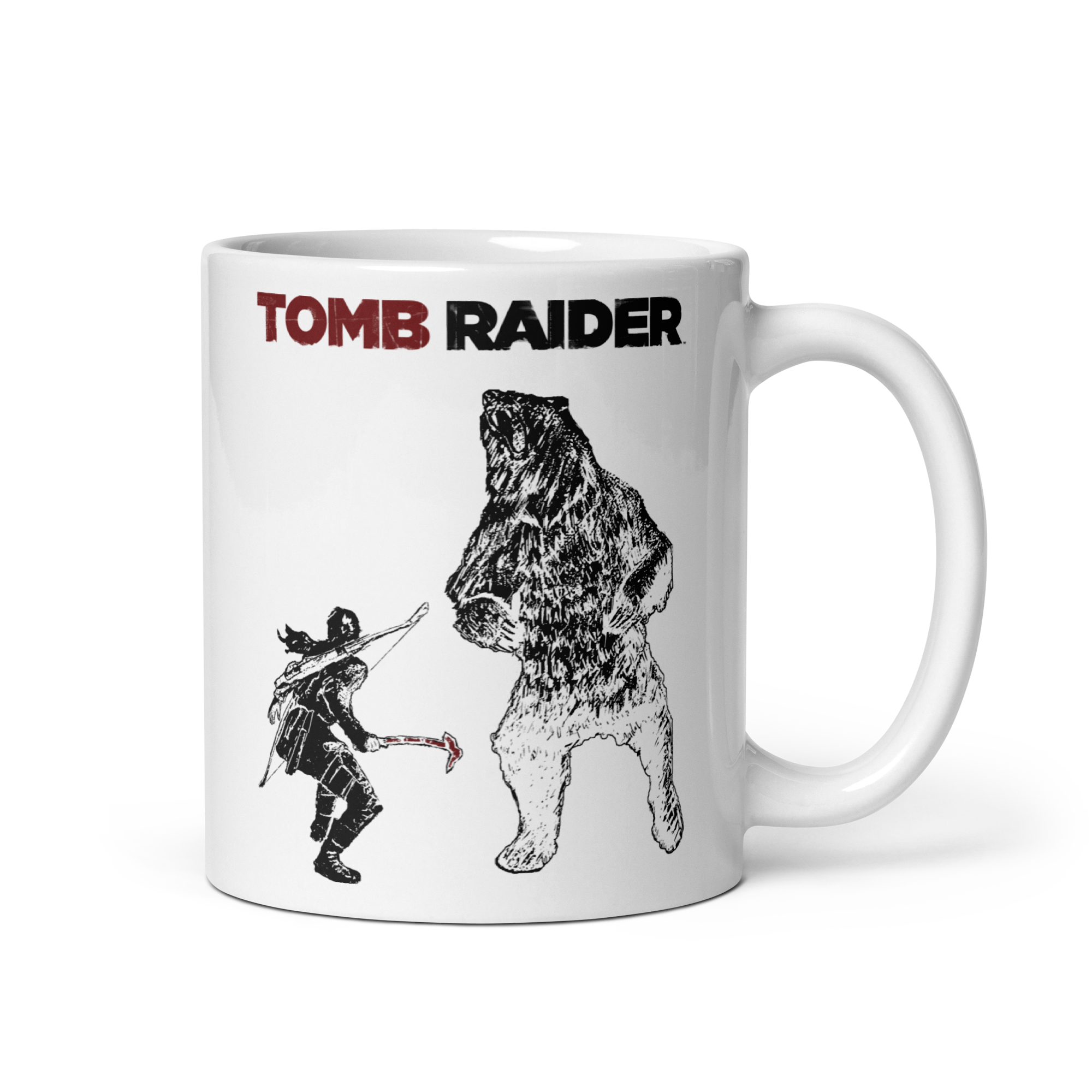 Tomb Raider Lara vs Bear Coffee Mug - White